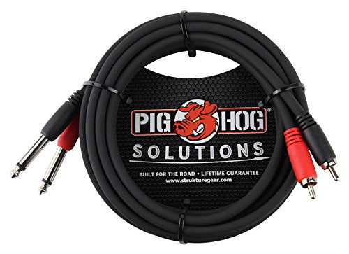 Pig Hog PD-R1410 Dual RCA (Male) to Dual 1/4" Mono (Male) Cable, 10 Feet | 10ft dual cable with molded connectors and PVC sleeve for guitars, mixers and turntables - size: 10 feet