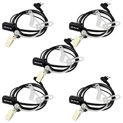 Retevis Acoustic Tube Walkie Talkie Earpiece with Mic, 2 Pin(5 Pack) | Compatible with Motorola CP100/CP100D/CP185/CP200/CP200D/ GP300/GP2000/BRP40/DLR1060 Walkie-talkies, Two Way Radio Earpiece