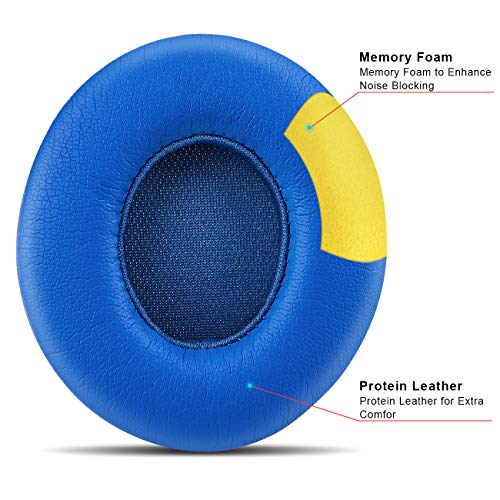 Professional Replacement Ear Pads for Beats Solo 2 & Solo 3 Wireless On-Ear Headphone/Soft Protein Leather/Noise Isolation Memory Foam/Strong Adhesive Tape/Cloud Like Comfort/Extra Durable - color: Blue