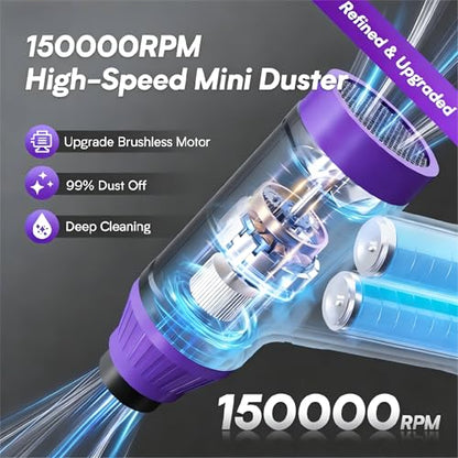 Compressed Air Duster Keyboard Cleaner, Electric Air Blower (Purple) | Cleaning Kit 150,000 RPM Mini Duster Spray for Dusting PC, Car, and Vacuum - color: Purple