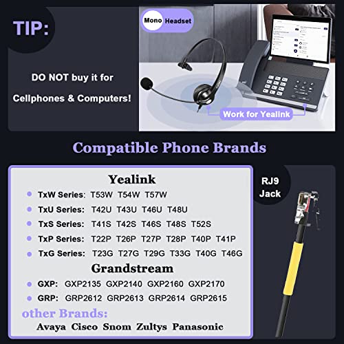Callez RJ9 Telephone Headset for Yealink Grandstream Avaya Panasonic Snom | Office Phone Headset with Noise Cancelling Microphone, Work for Yealink T31P T33G T46U T54W T57W Grandstream GRP2612 2613