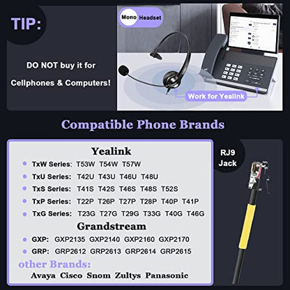 Callez RJ9 Telephone Headset for Yealink Grandstream Avaya Panasonic Snom | Office Phone Headset with Noise Cancelling Microphone, Work for Yealink T31P T33G T46U T54W T57W Grandstream GRP2612 2613