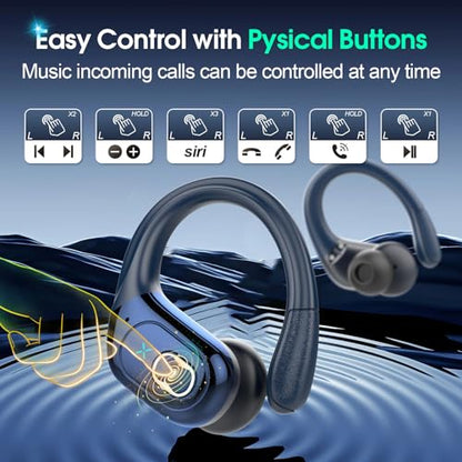 3 Sets Wireless Earbuds Sport, Bluetooth 5.4 Over Ear Buds Stereo Deep Bass Over Ear Bud with Earhooks, 75H Wireless Earphones with Mic, IPX7 Waterproof Earphone for Sports Blue+Rose Gold+white