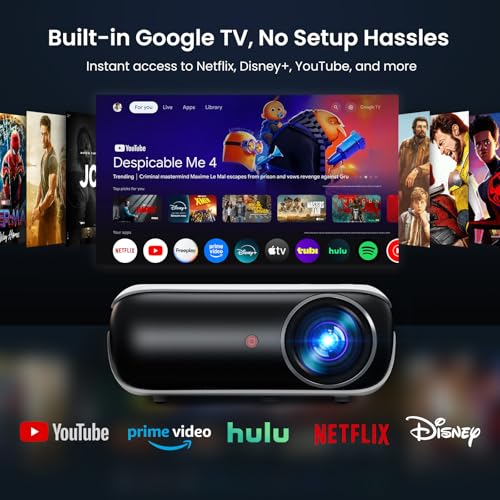 Official Licensed Google TV - HAPPRUN 4K Supported Outdoor Smart Projector | Google TV • 10K+ Apps • 4K Decoding • Dolby & AirPlay • Wi-Fi & Bluetooth • Outdoor Ready • Plug & Play • PS5 Compatible - style: Official Licensed Google TV