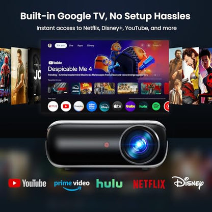 Official Licensed Google TV - HAPPRUN 4K Supported Outdoor Smart Projector | Google TV • 10K+ Apps • 4K Decoding • Dolby & AirPlay • Wi-Fi & Bluetooth • Outdoor Ready • Plug & Play • PS5 Compatible - style: Official Licensed Google TV