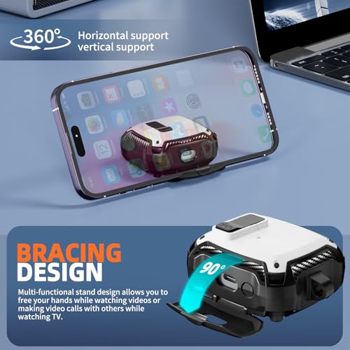 Safety Lock Case for Samsung Galaxy Buds3 FE/3/3 Pro (White) | with Phone Stand,with Secure Lock Clip & Cleaning kit Full Body Shockproof Carbon Fiber Protection Design - color: D-white