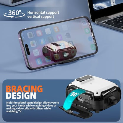 Safety Lock Case for Samsung Galaxy Buds3 FE/3/3 Pro (White) | with Phone Stand,with Secure Lock Clip & Cleaning kit Full Body Shockproof Carbon Fiber Protection Design - color: D-white