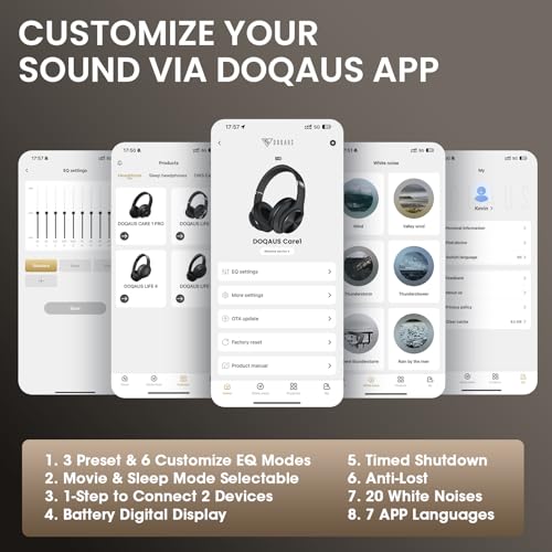 DOQAUS Bluetooth Headphones Over Ear, App Control, 9 EQ, 90H Playtime | HiFi Stereo Sound, Deep Bass, Soft Memory Foam Earpads, Foldable Design Headphones Wireless, BT5.4, ENC Mic, Black - color: Black