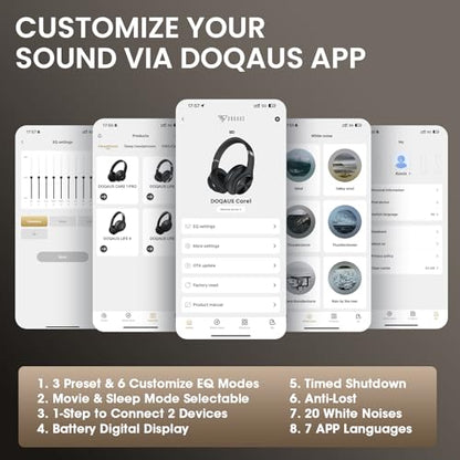DOQAUS Bluetooth Headphones Over Ear, App Control, 9 EQ, 90H Playtime | HiFi Stereo Sound, Deep Bass, Soft Memory Foam Earpads, Foldable Design Headphones Wireless, BT5.4, ENC Mic, Black - color: Black