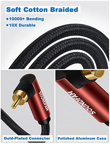 90 Degree Right Angle RCA Subwoofer Cable, Dual Shielded 24K Gold-Plated Coaxial Audio Cable for Home Theater, S/PDIF - [ 26ft/8M, Red, 2 x 90° RCA Plug ] - color: 2 x 90° RCA Plug, size: 26ft/8M