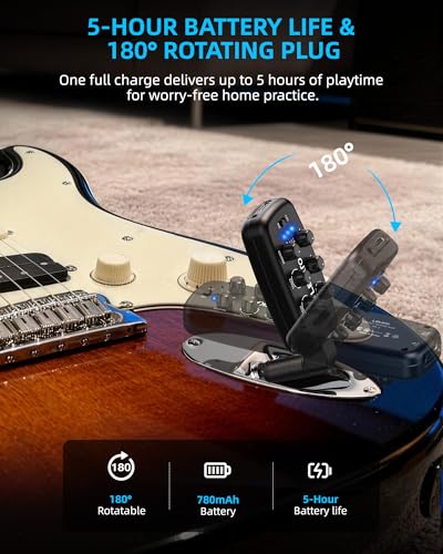 LEKATO PA-2 Guitar Headphone Amp for Electric Guitar Headphone Amplifier for Portable Practice, 9 Amp Models, 3 Mod Effects, 3 Space Effects, with Bluetooth Receiver, USB OTG Recording