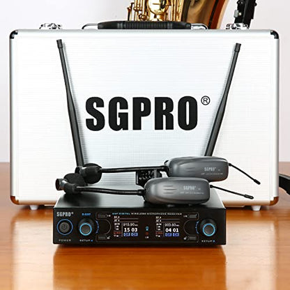 SGPRO D-333T Dual Wireless Gooseneck Saxophone Microphone Set | Dual clip-on condenser set, Preset EQ and echo, 262 ft range, Rechargeable, 4.5 hr runtime, Sax and brass, Live and recording - color: D-333T | Standard Dual Set