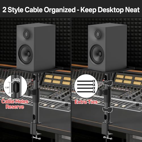 Heavy-Duty Desk Studio Monitor Stand Pair, Height Extend Desktop Speaker Stands, Tilt & Swivel Adjustable 9.3" x 8.9" Plate for KRK, JBL, Klipsch, PreSonus & Polk Audio, Built-in Cable Management