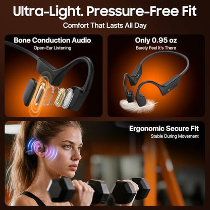 Bone Conduction Headphones, IPX8 Waterproof Swimming Headphones with MP3 Mode 32GB Memory, Bluetooth 5.4, Secure Fit, Open Ear Earbuds Up to 10 Hours Playtime for Fitness and Running