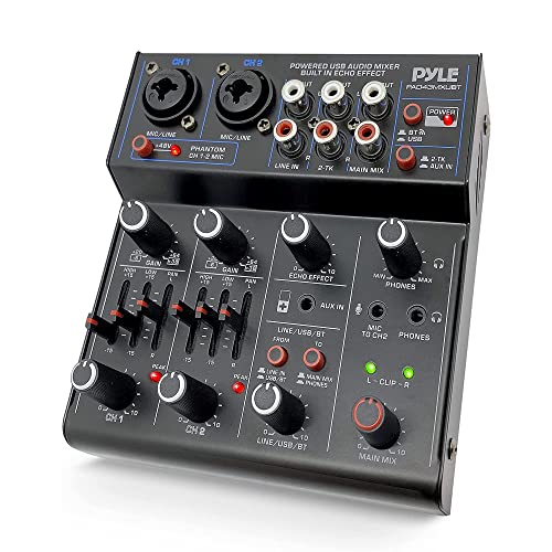 Pyle Professional Wireless DJ Audio Mixer - 4 Channel Bluetooth Controller Sound Mixer, USB Audio Interface, 2 Combo Jack XLR+6.35mm Mic/Line/Guitar in, 3.5mm, RCA AUX, Headphone Jack - PAD43MXUBT - size: 4