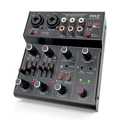 Pyle Professional Wireless DJ Audio Mixer - 4 Channel Bluetooth Controller Sound Mixer, USB Audio Interface, 2 Combo Jack XLR+6.35mm Mic/Line/Guitar in, 3.5mm, RCA AUX, Headphone Jack - PAD43MXUBT - size: 4