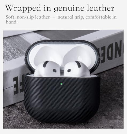 Envelop Series for AirPods 4th Generation Leather Case Cover - Black | Hand-crafted Case Fully Wrapped in Top Grain Leather; Carbon Fiber Finish; Soft Microfiber Inner Lining; Qi wireless charging - color: Black, size: Envelop Series