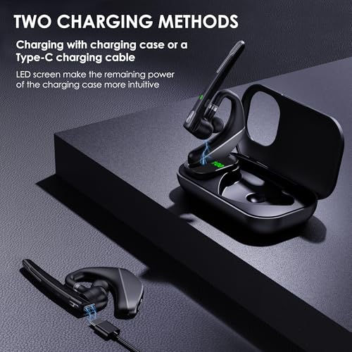 EKVANBEL Bluetooth Headset V5.3, 96H Talktime, Wireless Earpiece with 1000mAh Charging Case, Bluetooth Headphones with Dual-Mic for Computer Cell Phones Trucker Home Office Work (Gray) - color: Gray