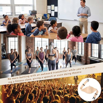 1 Pack Mic Belt Waist Strap Breathable and Stretchy Microphone Belt Holder Waistband Bag Case Carrier Pouch for Fitness Instructors, Theater, Speakers(Beige) - color: Beige