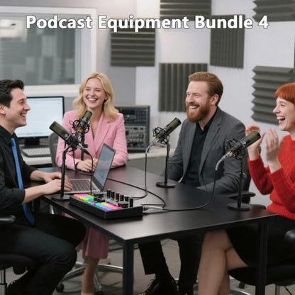 M100 Podcast Equipment Bundle for 4, Audio Interface with 4 Dynamic Mics