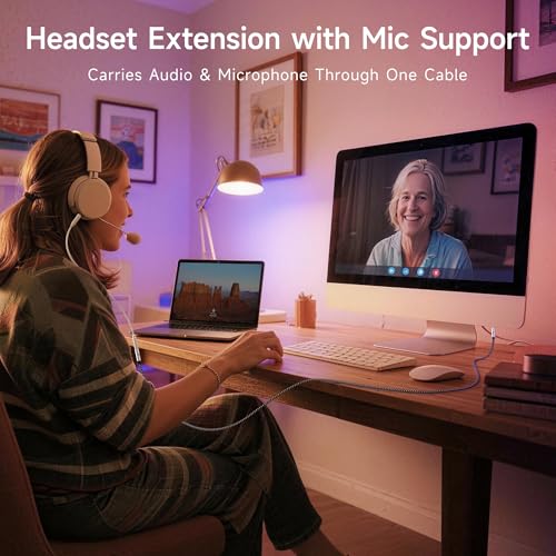 Cable Matters 2-Pack Headset Extension Cable, 3.5mm TRRS, 15ft | Mic Support, Gaming Headset Extended Cord, Black - size: 15 ft