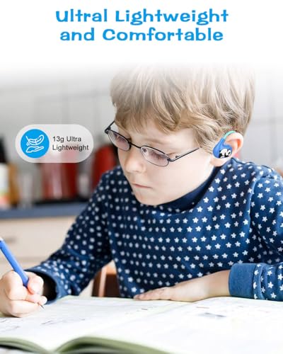 BANIGIPA Kids Headphones, Open Ear Earbuds w/Mic for Call Study Travel | 13g Ultra-Light Comfort, Wireless Bluetooth 5.4 Headset with 85dB Healthy Volume Control Protect Hearing, 10H Playtime - color: LK15-Blue