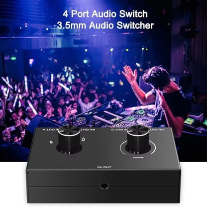 3.5mm Audio Switch 4-in 1-out/1-in 4-Out Bidirectional Stereo Switch 4 Way Switch Selector Splitter Box Headphone Amplifier