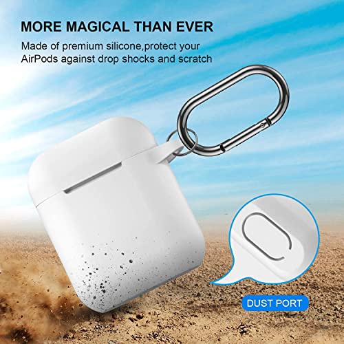 Compatible with AirPods Case Cover, Full Protective Silicone Skin Dust-Proof Designed for Apple AirPods 1st 2nd Generation with Keychain, Front LED Visible, White - color: C-White