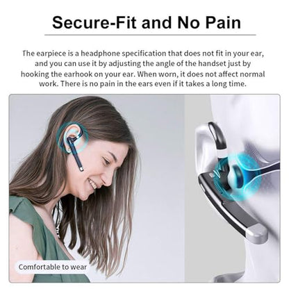 Wireless Headset Business Earpiece 30Hrs Playtime with 450mAh Charging Case Built-in Mic Noise Cancelling Headphone Handsfree Sports Earphone for Android iOS Driving Trucker Driver Business Office - color: Black