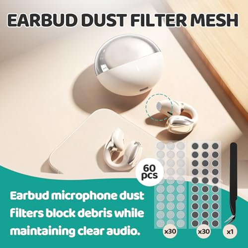 60 Pcs Earbuds Dust Filter Replacement Kit, Microphone Mesh Replacement | Ultra Fine Dustproof Mesh, Block Debris And Sweat, Prevent Sound Hole Clogging, Easy Disassembly Installation