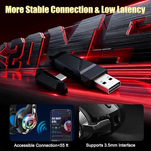 2.4GHz Wireless Gaming Headsets for PS5/PS4/PC/Switch/Xbox, RGB Noise Cancelling Over-Ear Headphones with 7.1 Surround Sound, 40mm Drivers, 276g ultraligero, Memory Foam, 45H Gaming Headphones 2025 - color: Black Blue
