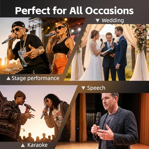 Wireless Microphones for Karaoke Singing, Professional Dual Cordless Mic System , 500ft Long Range Dual Handheld Cordless& LED Display, Dynamic Karaoke Microphone for Singing, DJ, Church, Party