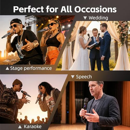 Wireless Microphones for Karaoke Singing, Professional Dual Cordless Mic System , 500ft Long Range Dual Handheld Cordless& LED Display, Dynamic Karaoke Microphone for Singing, DJ, Church, Party