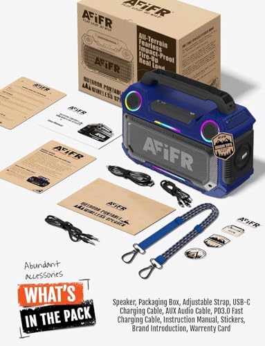 Outdoor Bluetooth Speaker 160W: IP67 Waterproof, 24H, TWS | Rugged portable speaker with deep bass, LED lights, TWS pairing for parties, beach, travel, camping, garage - color: Blue