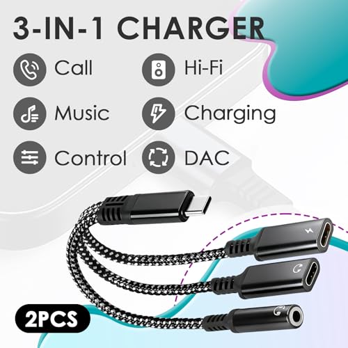 2 Pcs 3 In 1 USB C Aux Splitter Adapter, Type C To 3.5mm Charging Converter | Simultaneous Audio Playback And Fast Charging, Compatible With IPhone, Samsung, Huawei Mate, Stable Sound Transmission