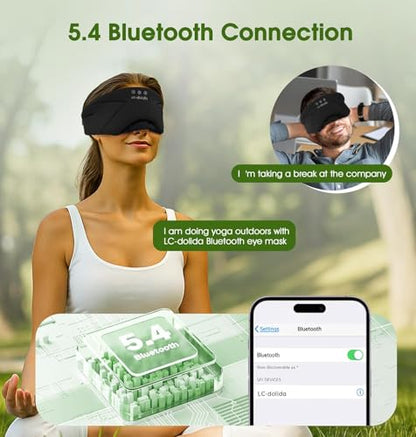 Sleep Mask with Headphones Bluetooth 5.4, LC-dolida Soft Bamboo Cotton Wireless Bluetooth Sleep Mask, Music Sleeping Headphones Cooling & Breathable, Ultra-Thin Stereo Speaker for Side Sleepers - color: Ink