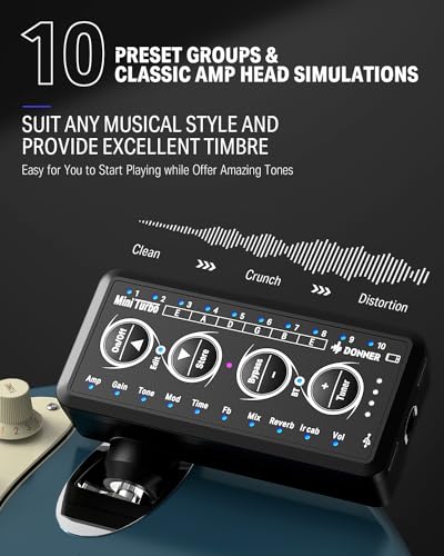 Donner Guitar Headphone Amp Mini Turbo with 10 Amp Models Tuner USB Rechargeable Multi-Effects Delay Reverb Chorus Overdrive Mini Portable Electric Guitar Amp - color: Mini Turbo