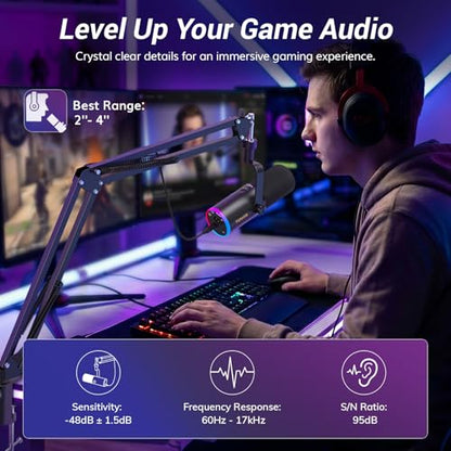 TONOR Dynamic Gaming Microphone XLR/USB Mic with AI Noise Cancellation - color: Black