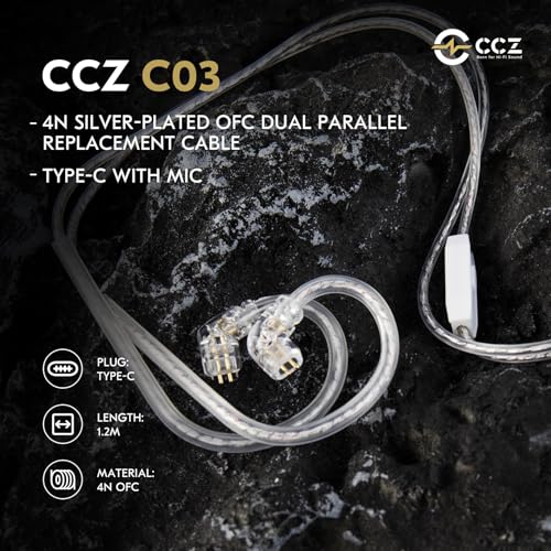 keephifi 3.9ft C03 2 Pin IEM Cable with Mic USB-C | 4N Silver-Plated OFC Headphone Cable Earbuds Wire for Moondrop blessing/Aria; Truthear Hexa/Zero; Simgot EW100P - color: Silver