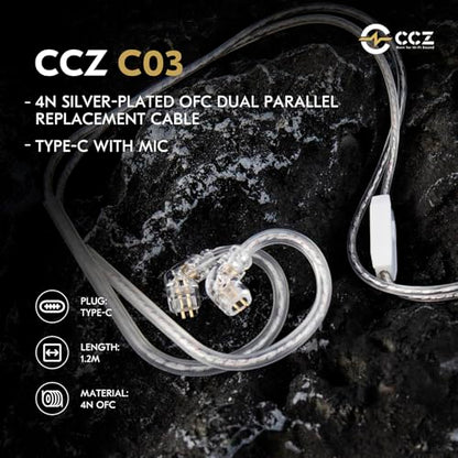 keephifi 3.9ft C03 2 Pin IEM Cable with Mic USB-C | 4N Silver-Plated OFC Headphone Cable Earbuds Wire for Moondrop blessing/Aria; Truthear Hexa/Zero; Simgot EW100P - color: Silver