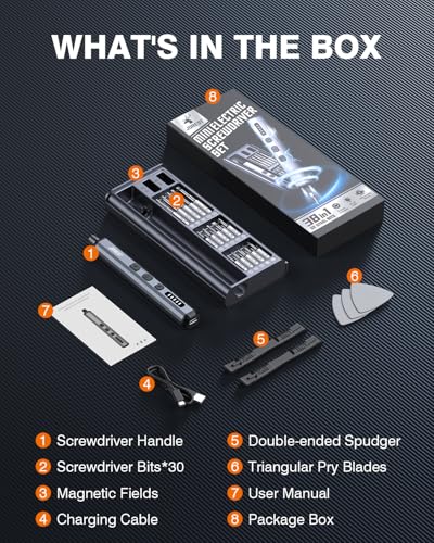 JOREST Mini Electric Screwdriver, Small Cordless Precision Screwdriver set with 38 Magnetic Bits, 5 Torque Settings, Repair Tool for iPhones, Laptop, Drone, Game Console, Camera; Gift for Father - style: 38-in-1 electric