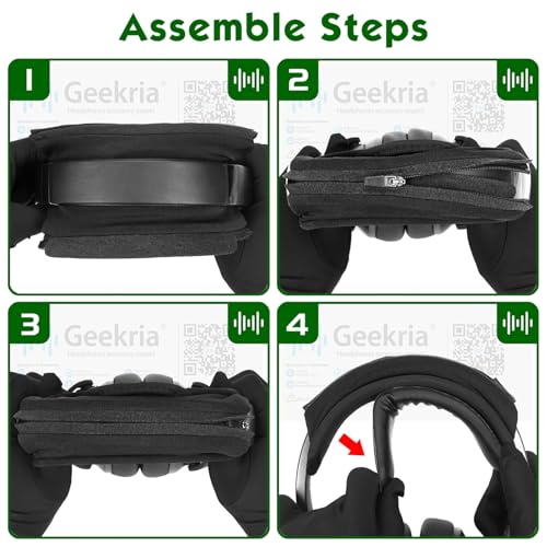Geekria Medium Velour Hook and Loop Headband Cover + Pad Set Protector No Tool Needed Compatible with Medium-Sized Headphones (Fits 2.5-3.5 cm Headbands) (Black)