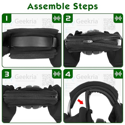 Geekria Medium Velour Hook and Loop Headband Cover + Pad Set Protector No Tool Needed Compatible with Medium-Sized Headphones (Fits 2.5-3.5 cm Headbands) (Black)