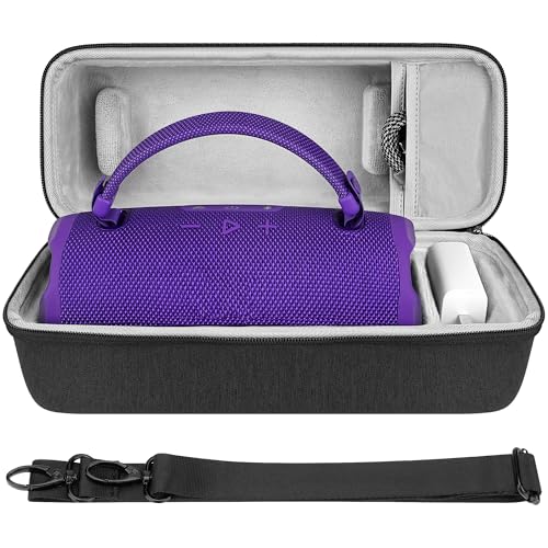 Geekria Shield Speaker Case Compatible with JBL Charge 6, Replacement Hard Shell Portable Protective Carrying Bag with Cable Storage, Keychain Hook, Travel Shoulder Strap (Dark Grey)