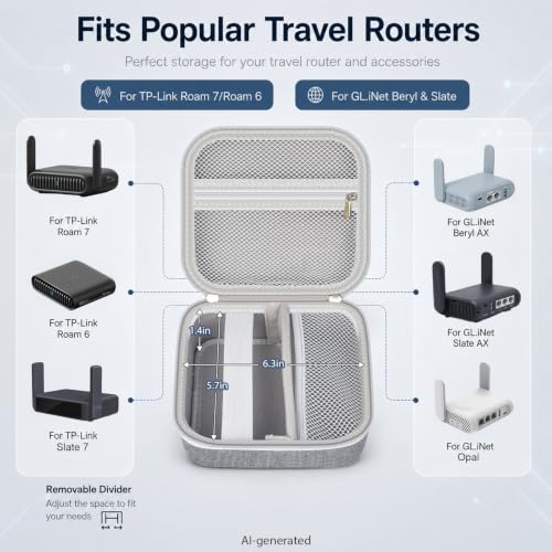 Router Case for TP-Link Wi-Fi 7/6 (BE3600/ AX1500/ AX3000), Blue | Also Fits GL-BE3600/GL-MT3600BE/GL-AXT1800; Mesh Pocket for RJ45/Adapter; Business Travelers, Digital Nomads,Box Only - color: Grey L, style: For BE3600