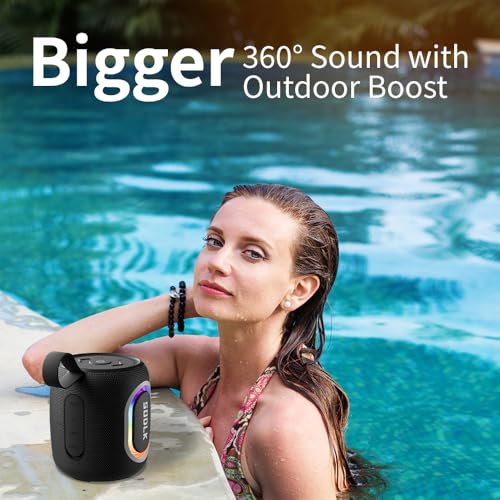 Bluetooth Speakers, Wireless Portable Speaker with RGB Party Light, IPX7 Waterproof, Rich Bass, Stereo Dual Pairing, USB & TF Card & AUX Input (Black)