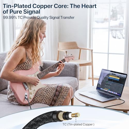 USB Guitar Cable 6.5FT, Guitar 1/4 Inch TS to Computer USB C Interface Cable Adapter for Instruments Recording Singing, 32Bit/384Khz Mono Braided Shielding Cable Compatible with USBC Ports - size: 6.5FT