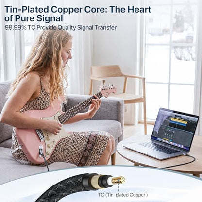 USB Guitar Cable 6.5FT, Guitar 1/4 Inch TS to Computer USB C Interface Cable Adapter for Instruments Recording Singing, 32Bit/384Khz Mono Braided Shielding Cable Compatible with USBC Ports - size: 6.5FT