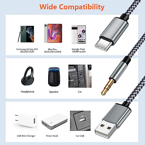 USB C to 3.5mm Aux Cable with Charger, 2 in 1 USB C to 3.5mm Car Stereo Aux Cable Headset Cable with PD 18W Charging Compatible with iPhone 17/16/16e/15 Pro Max/Air, Galaxy S25/S24/S23, Pixel 9/8/7/6 - color: Zebra
