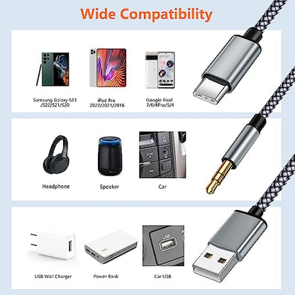 USB C to 3.5mm Aux Cable with Charger, 2 in 1 USB C to 3.5mm Car Stereo Aux Cable Headset Cable with PD 18W Charging Compatible with iPhone 17/16/16e/15 Pro Max/Air, Galaxy S25/S24/S23, Pixel 9/8/7/6 - color: Zebra